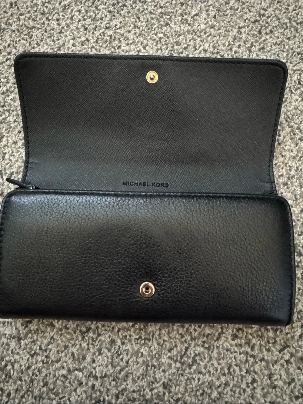 Michael Kors Black Leather Key & Card Holder with Gold MK Emblem